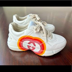 Gucci Rhyton Sneaker with Interlock G and Heart Off-White